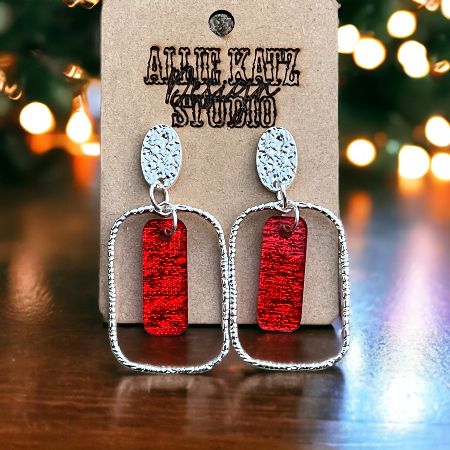 Ruby Sparkle Rectangle Earrings