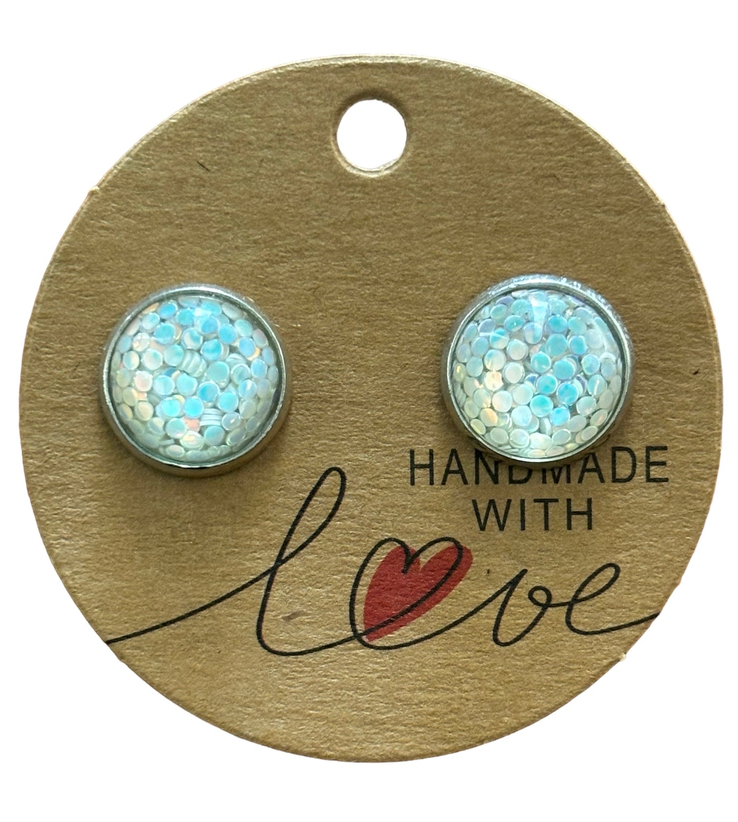 Holographic White Glitter Sparkling Stud Earrings / Petite Elegance Handmade Sparkling Earrings