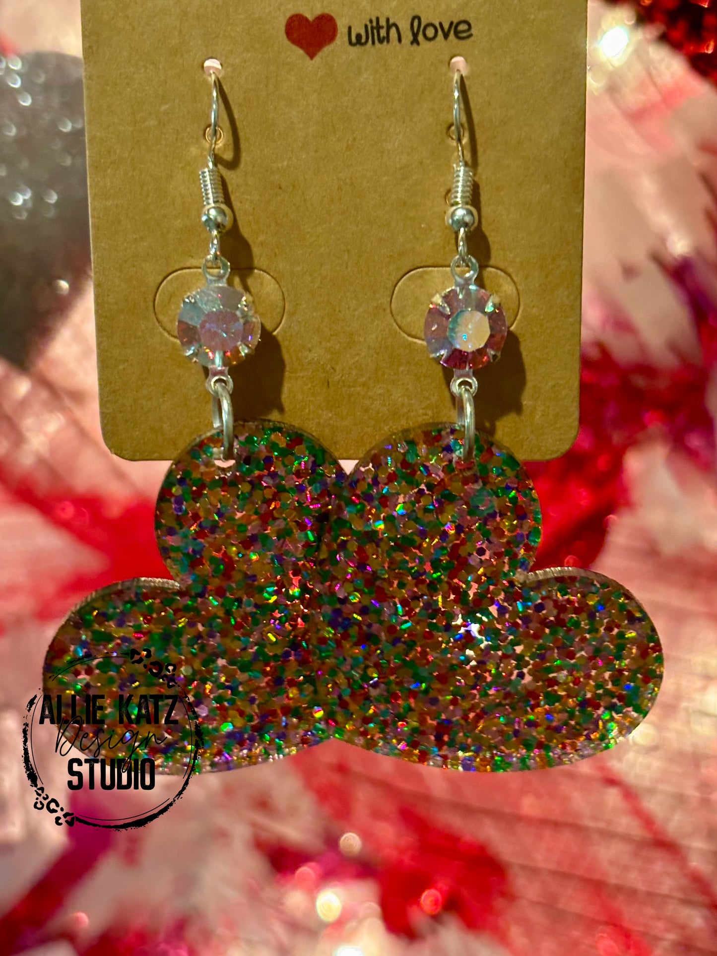 Valentine's Day confetti glitter heart dangle Earrings, Valentine Statement Earrings, Handmade earrings, Valentine's Day Gifts for Her