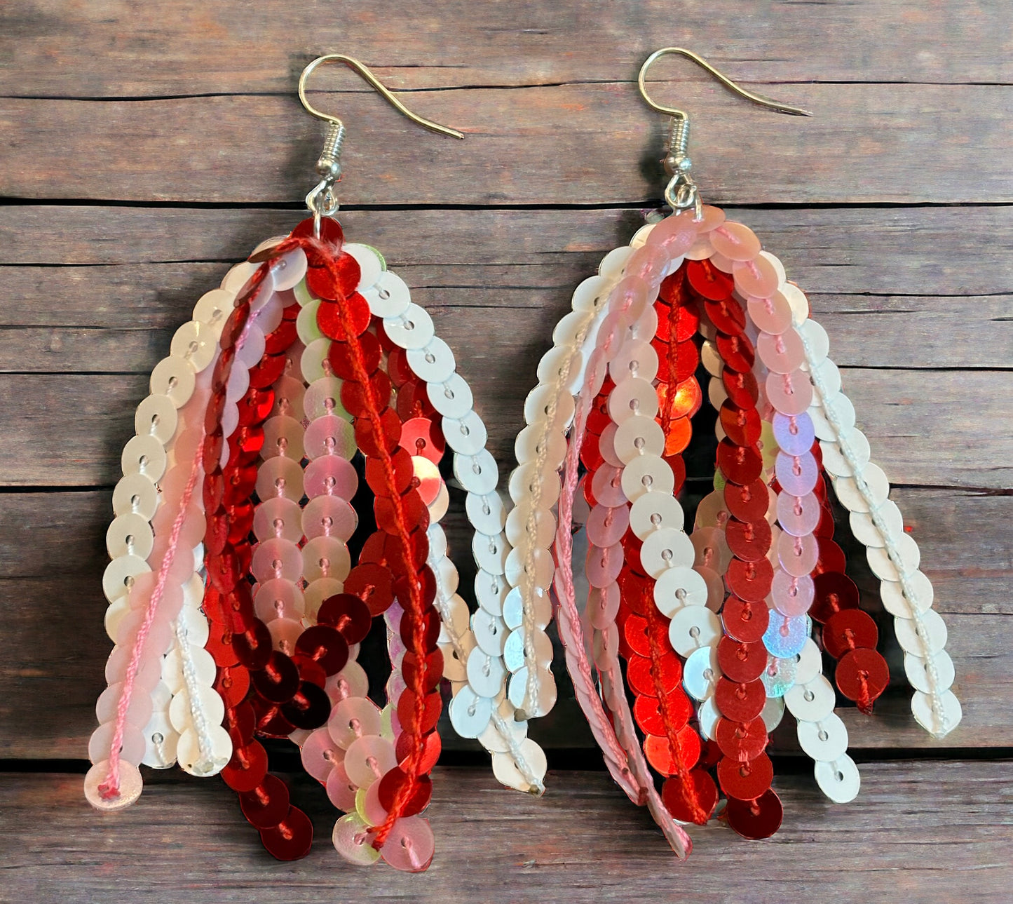Valentine's Day sequin tassel Earrings, Valentine Statement Earrings, Handmade earrings, Valentine's Day Gifts for Her