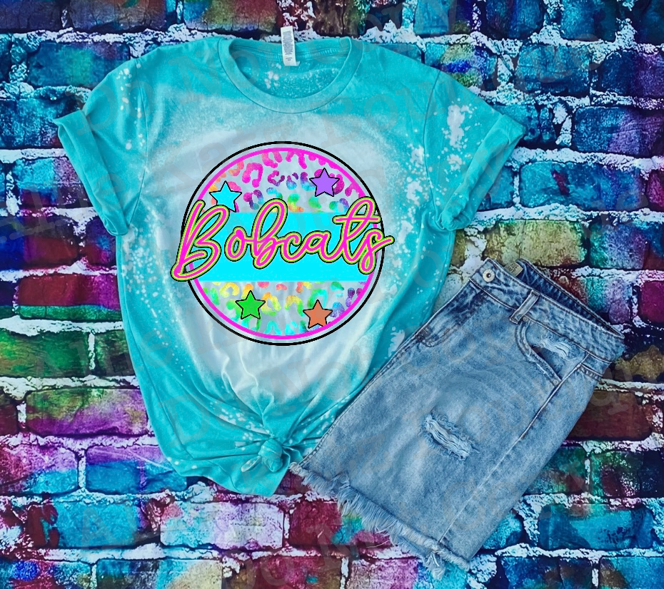 Bleached Leopard circle with stars Tee