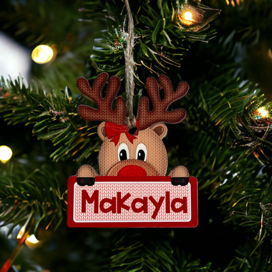 Personalized Wooden Ornament Peeking Reindeer