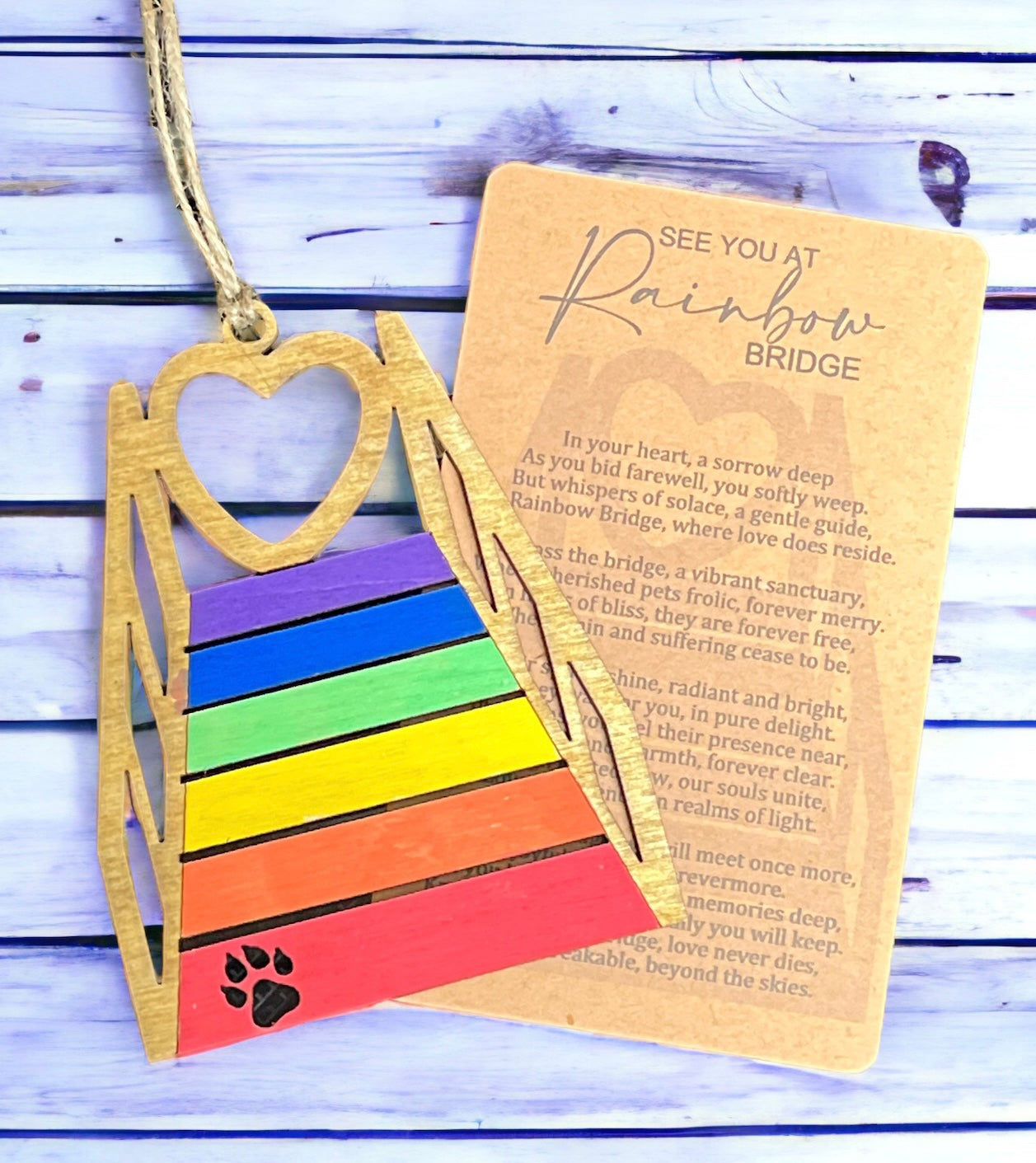 See You at the Rainbow Bridge Wood Ornament/ pet memorial ornament/ Rainbow Bridge Remembrance/ Loss of Pet Tribute