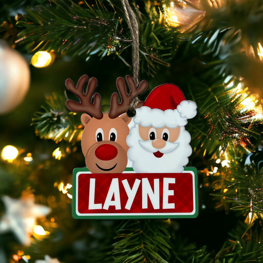 Personalized Wooden Ornament Santa and Reindeer