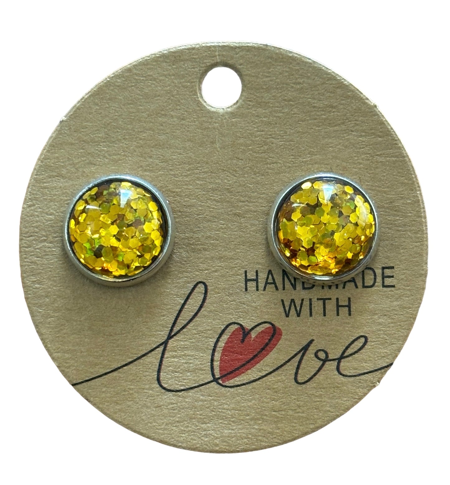 Gold Yellow Glitter Sparkling Stud Earrings / Petite Elegance Handmade Sparkling Earrings