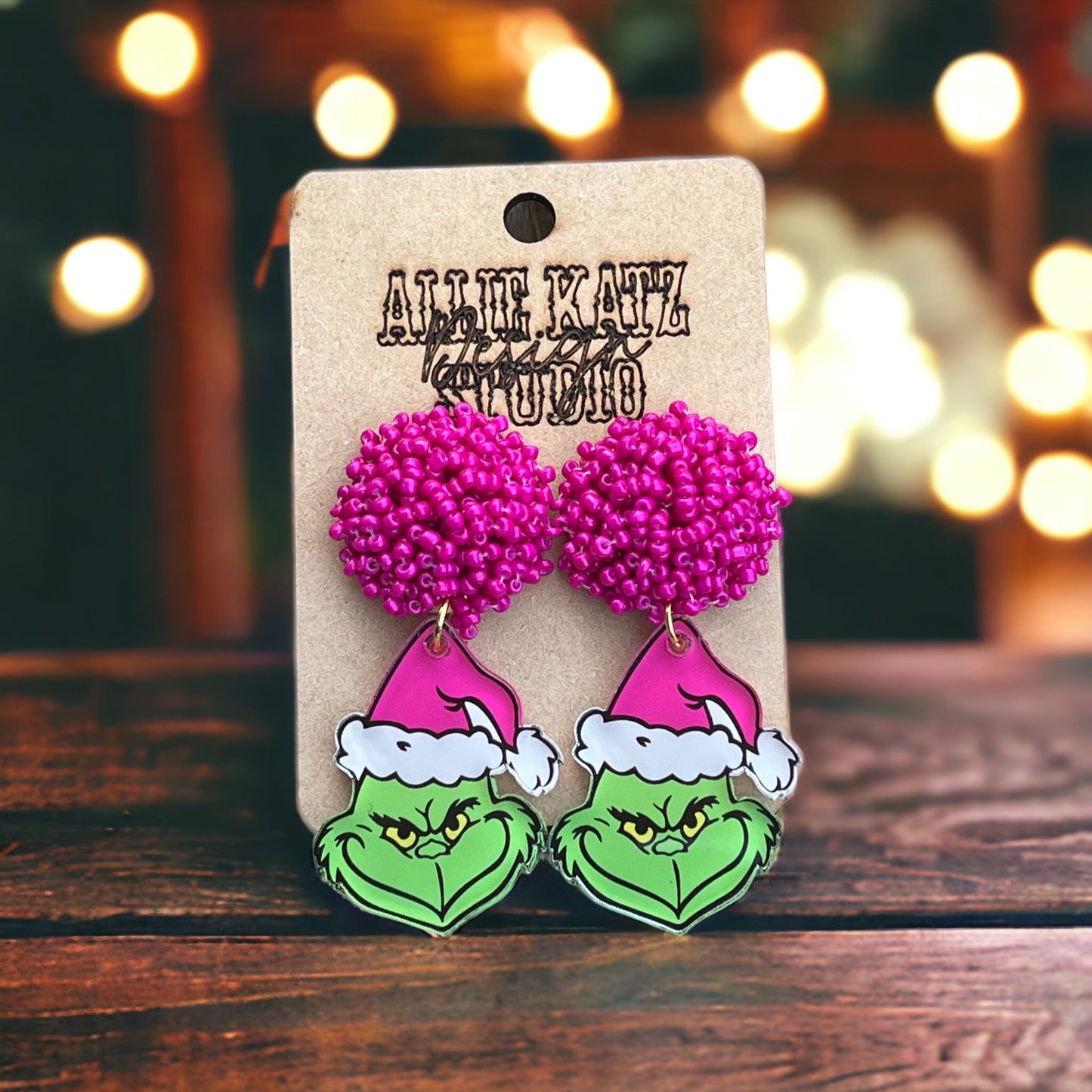 Pink You're a Mean one beaded topper Earrings