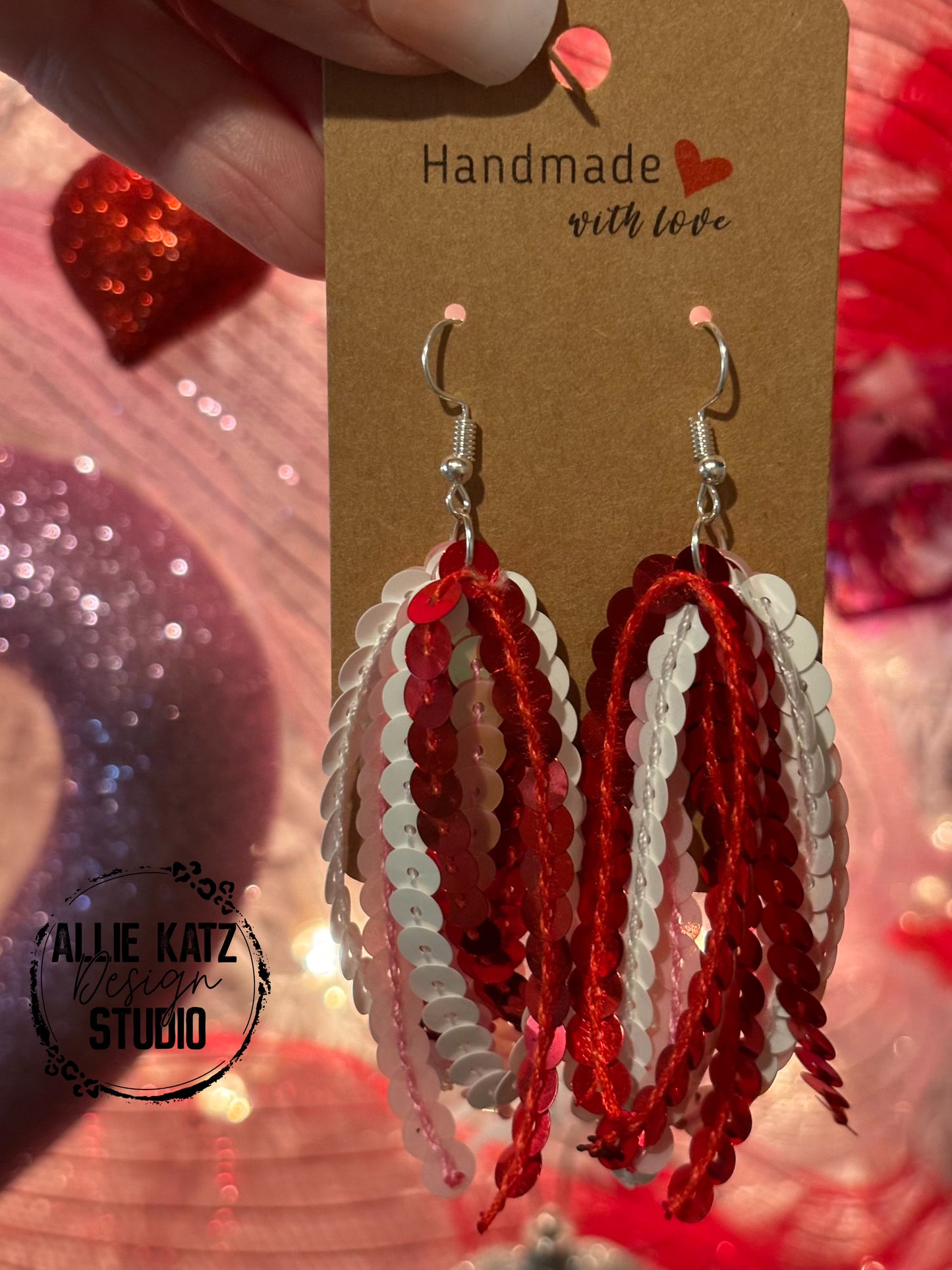 Valentine's Day sequin tassel Earrings, Valentine Statement Earrings, Handmade earrings, Valentine's Day Gifts for Her