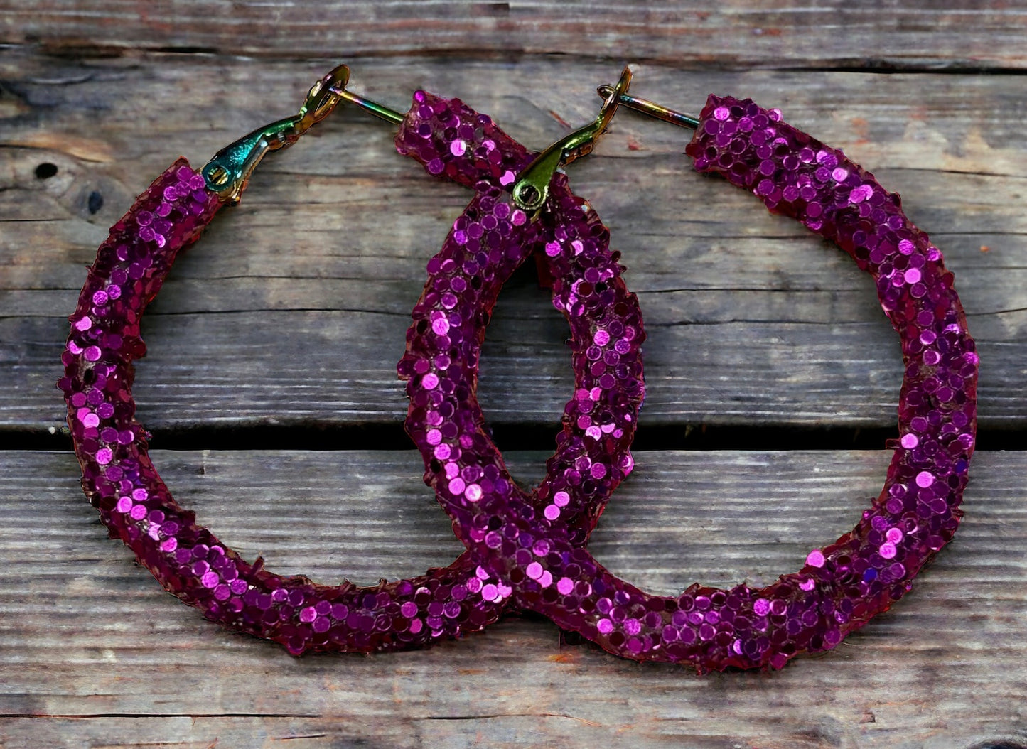 Purple Glitter Sparkling Elegance Hoop Earrings