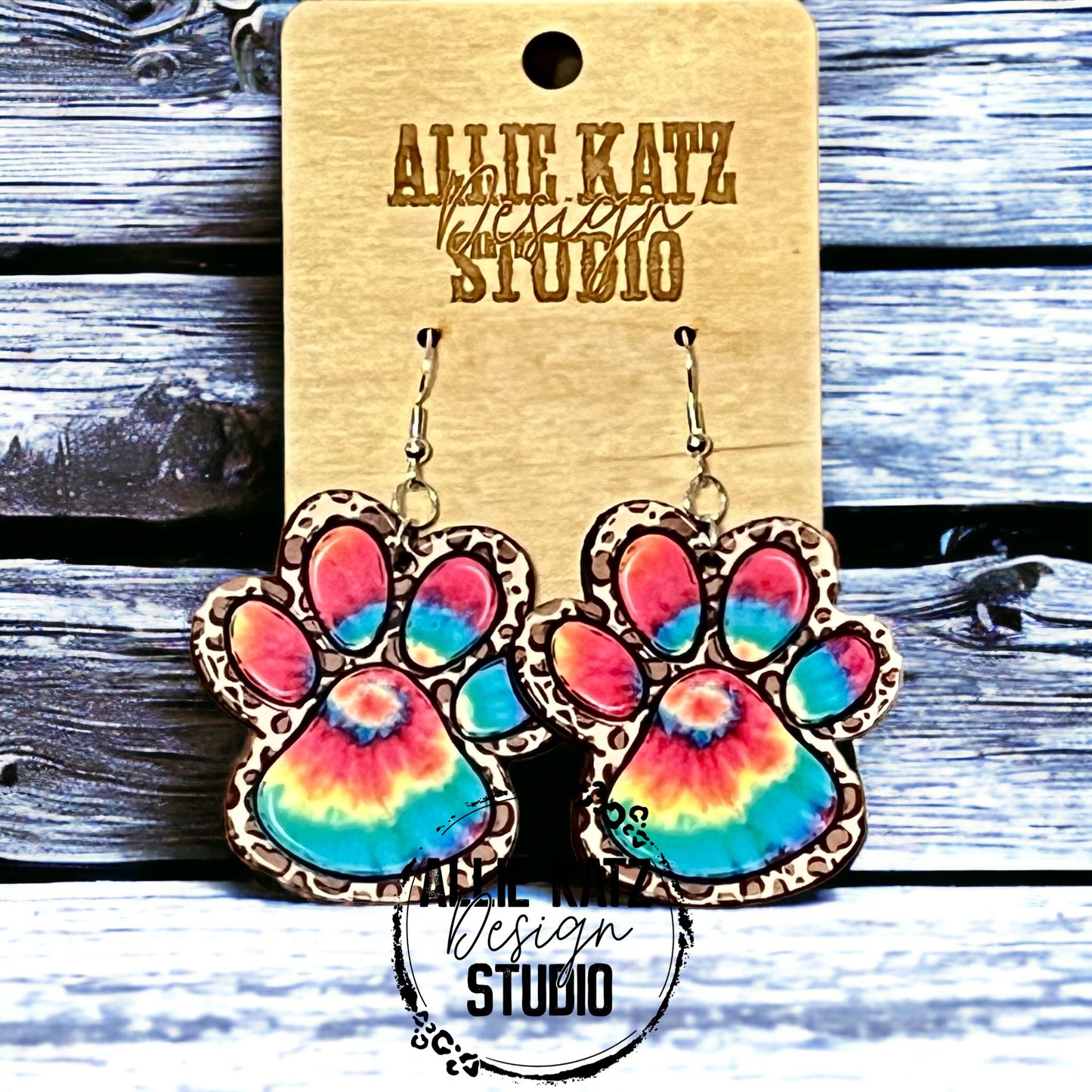 Tie Dye paw leopard Earrings