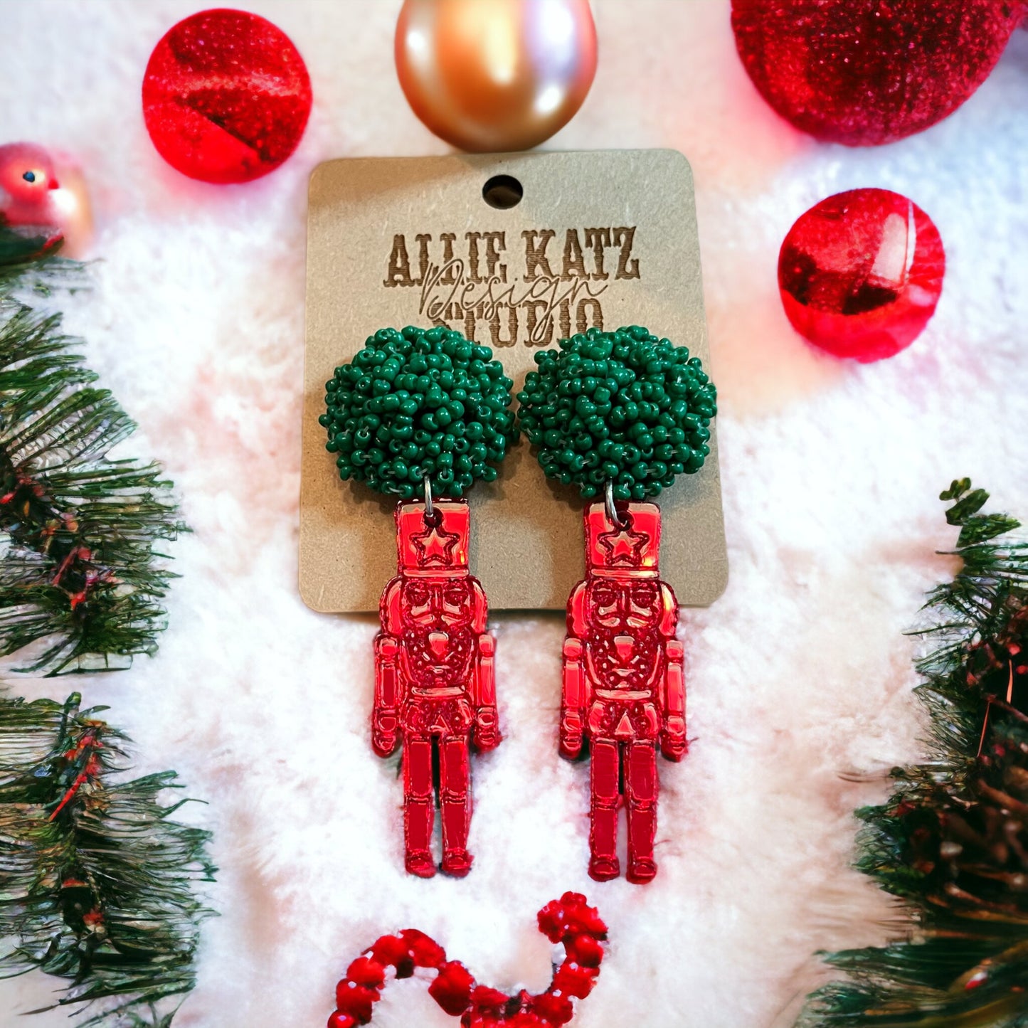 Mirrored Nutcrackers beaded topper Earrings