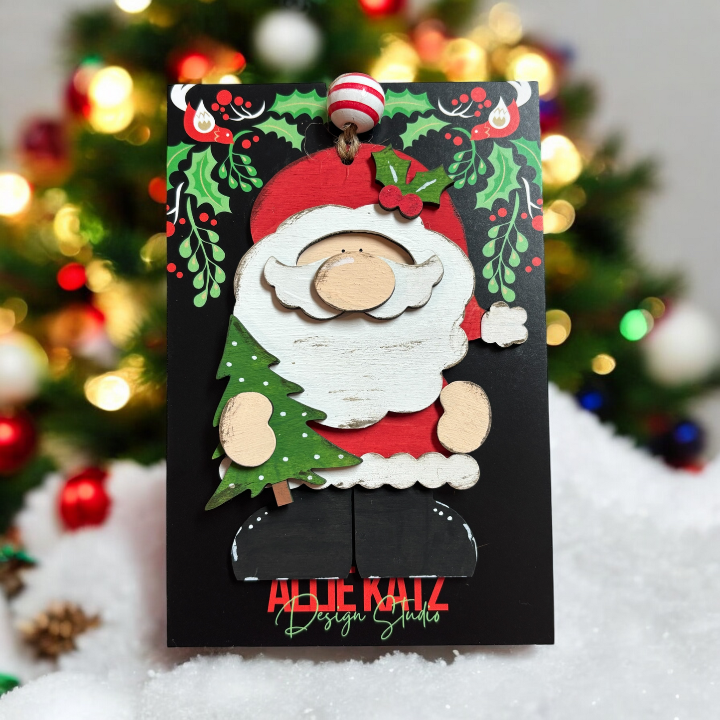 Wooden Hand Painted Santa Christmas Ornament