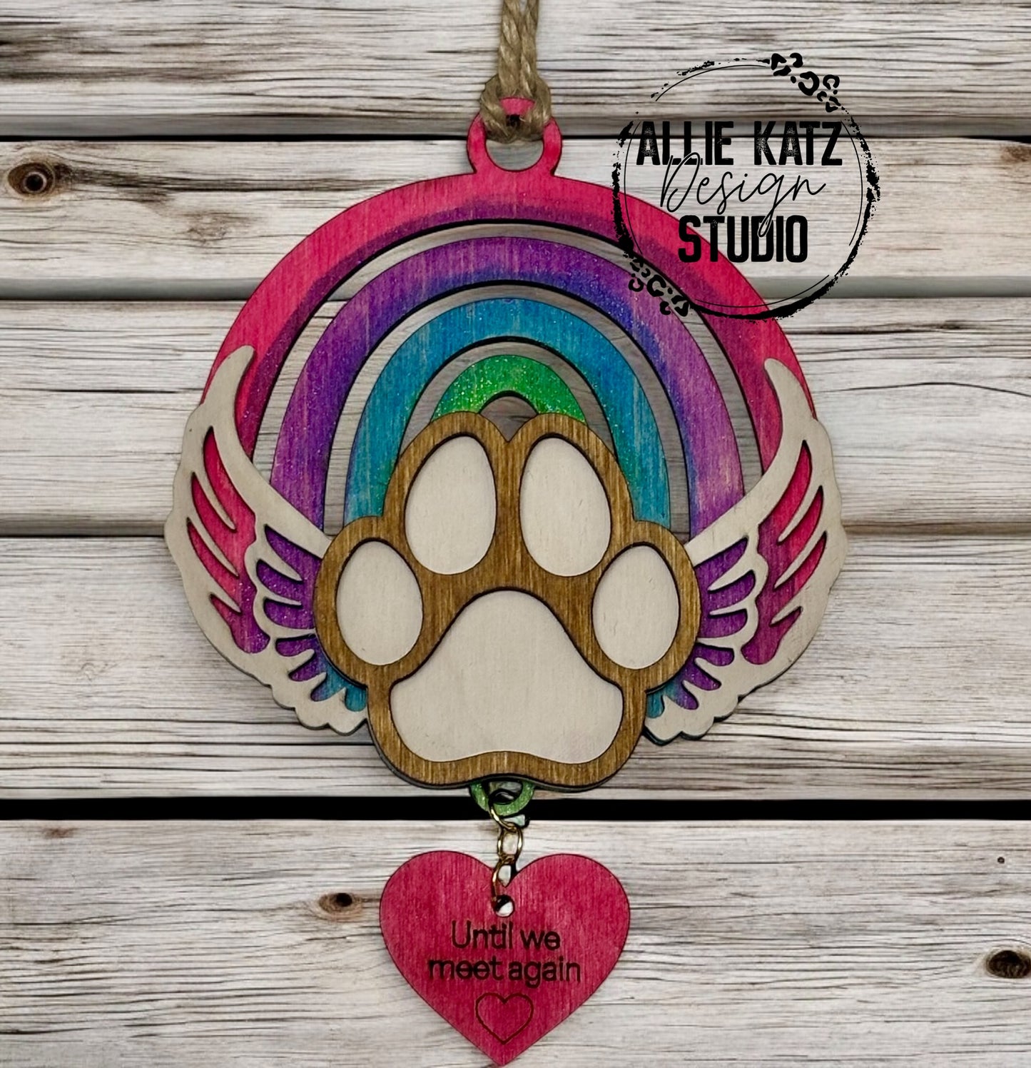Until We Meet Again Paw with Angel wings And Rainbow Ornament