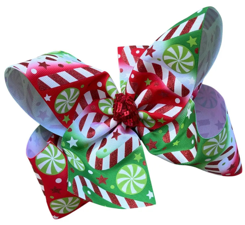 8" Glitter Candy Cane Christmas Bow