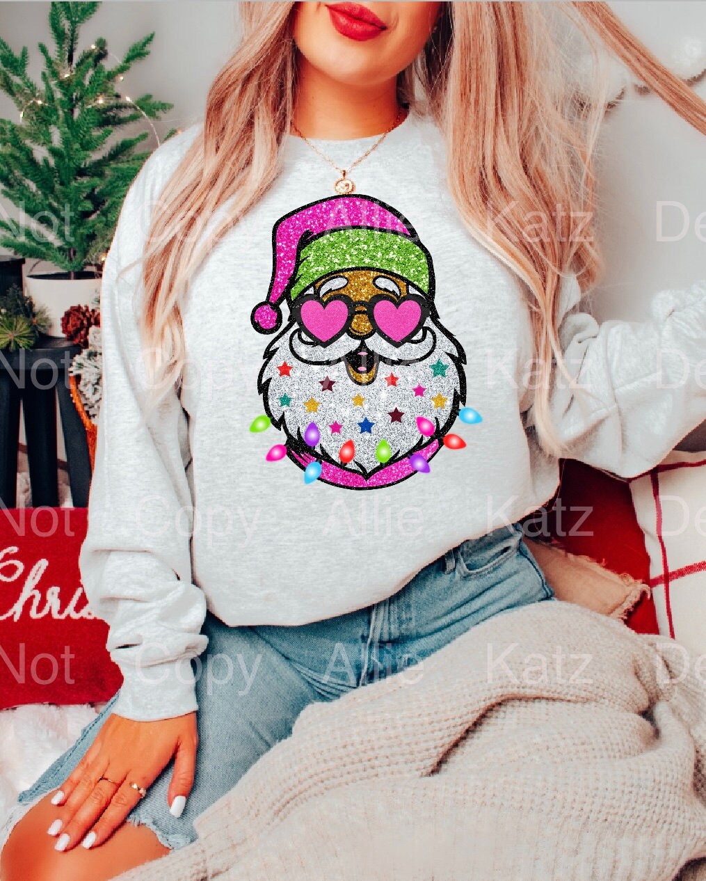 Faux Glitter Bright Santa with Sunglasses