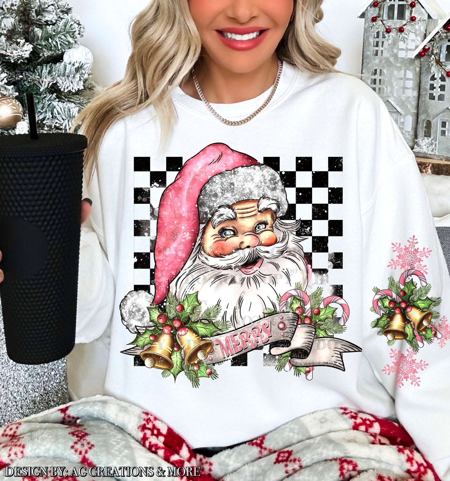 Vintage Santa Christmas Shirt with Sleeve Design