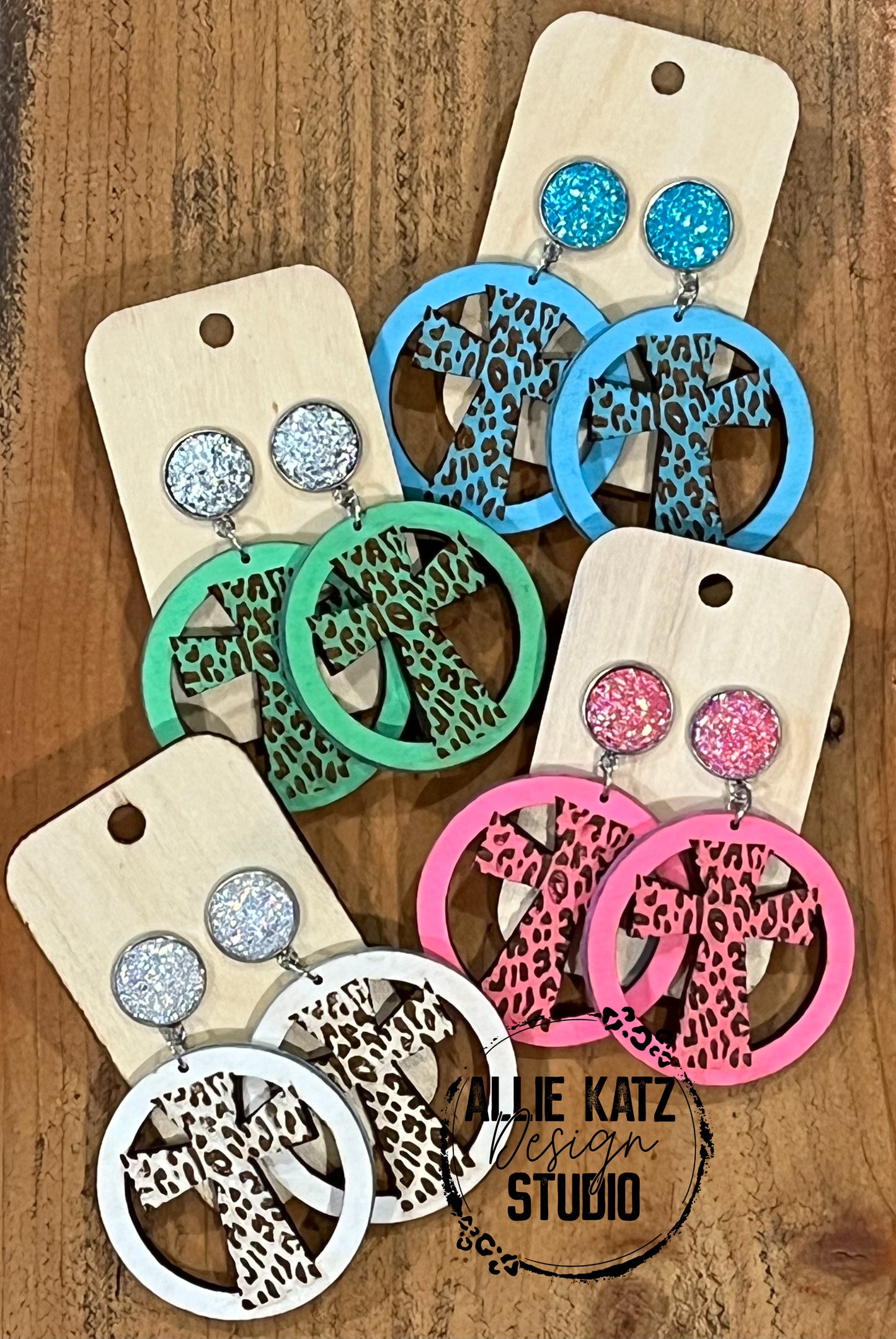 Leopard Cross Wooden earrings