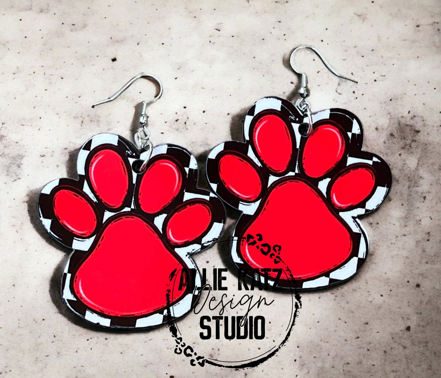 Red and Black paw leopard Earrings