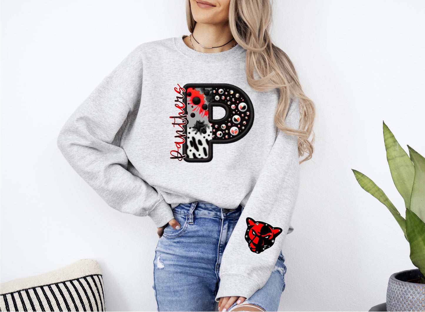 Panthers Tie Dye Faux Rhinestone Long Sleeve