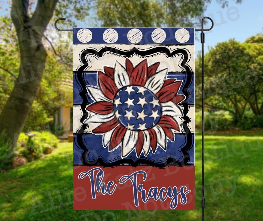 Patriotic Flower Personalized Garden Flag