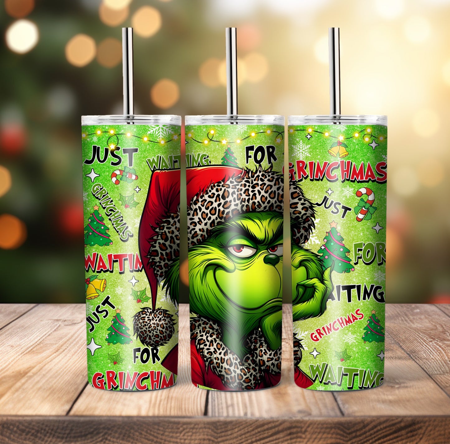 Leopard Santa Hat Green Guy Christmas Tumbler