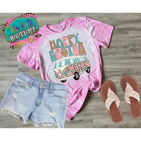 Happy Easter leopard van bleached T-shirt / Religous tee/ Easter bunny bleached