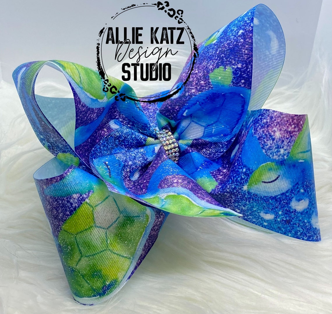 Glittery Sea Turtle 8" boutique bow, extra-large bow, jumbo hair bow