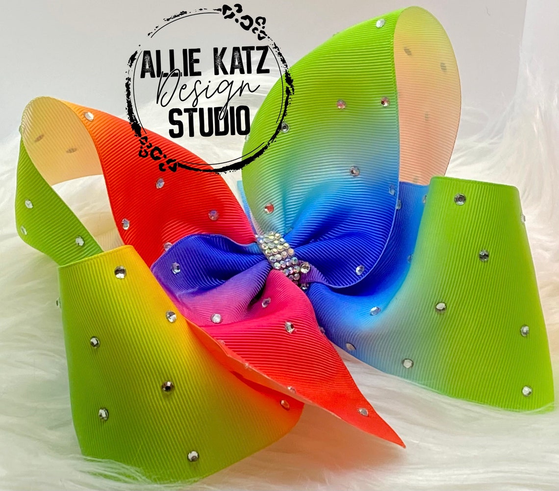 Ombré rainbow rhinestone 8" boutique bow, extra-large bow