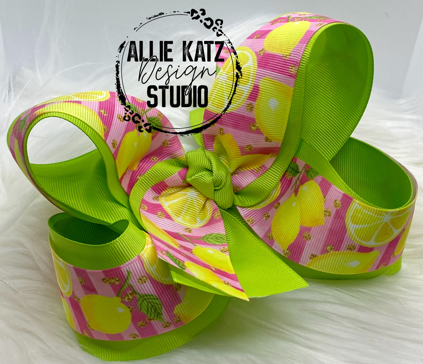 Lemon lime 6” double layer boutique bow, extra-large bow, jumbo hair bow