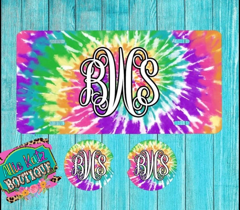 Tie Dye License plate/car coasters
