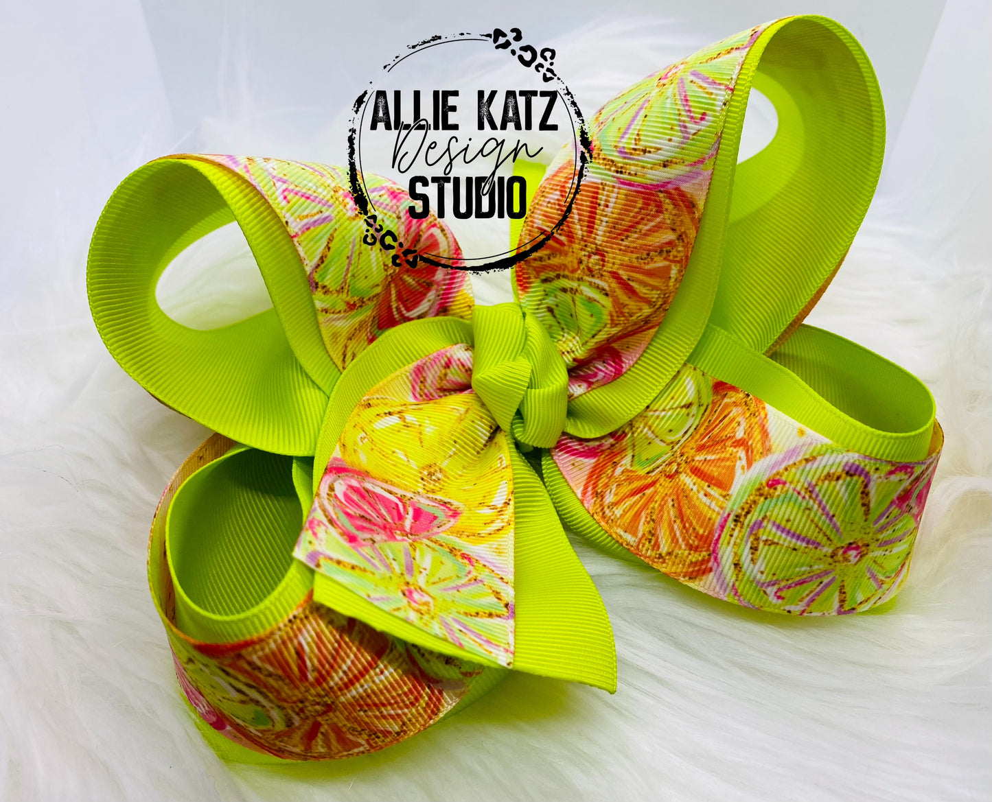 Neon citrus fruit 6” double layer boutique bow, extra-large bow, jumbo hair bow