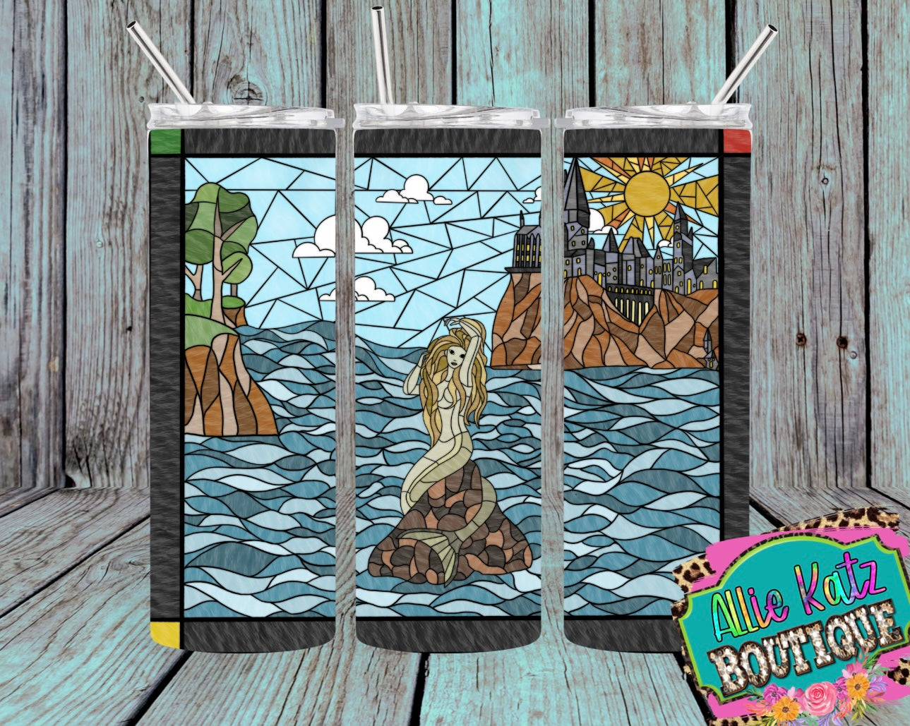 Mermaid Stained Glass look 20oz skinny tumbler