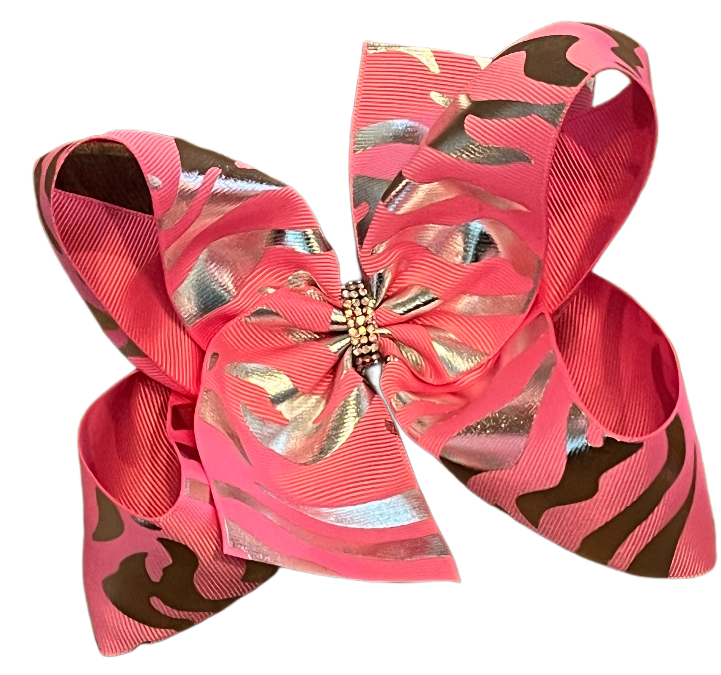 Metallic silver and hot pink zebra boutique bow
