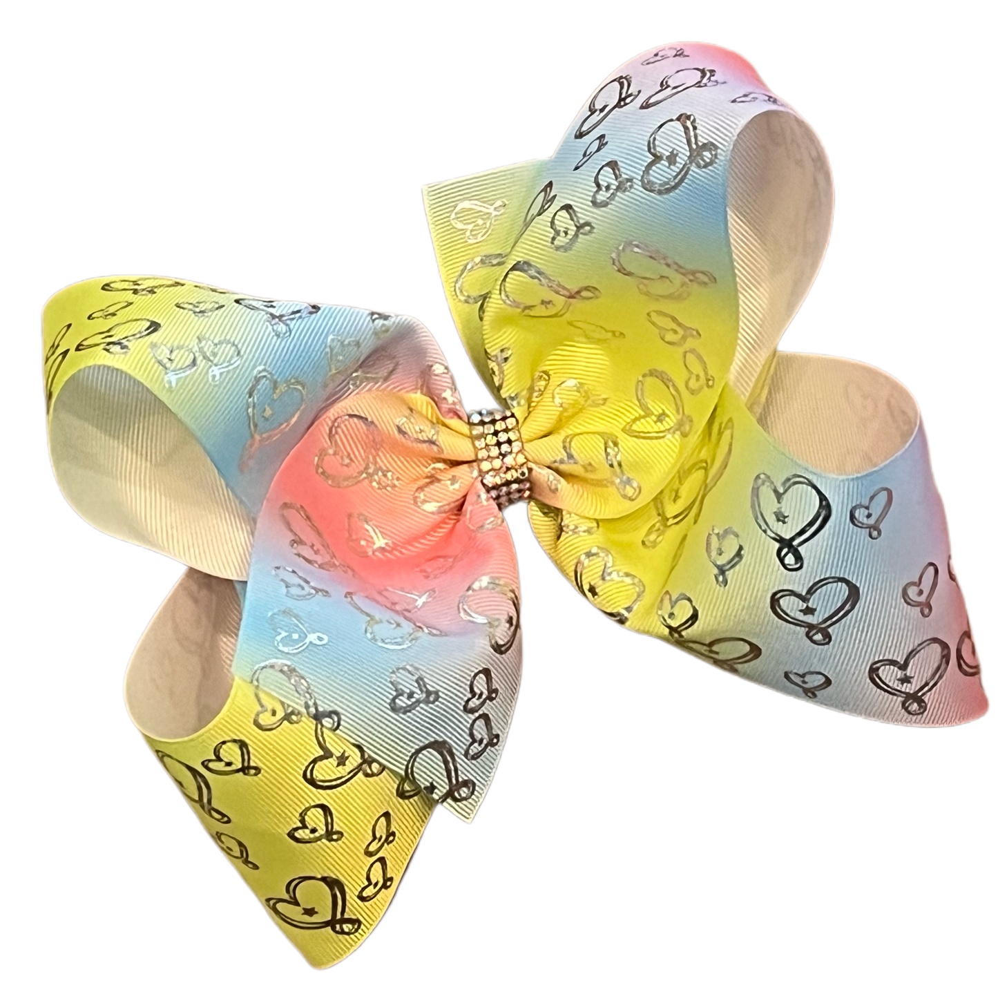 Pastel Rainbow heart Boutique bow