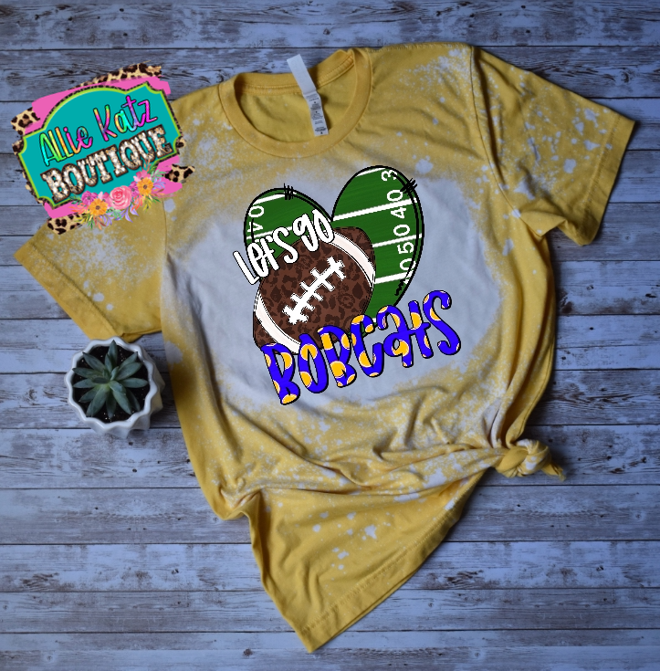 Let’s Go Bobcats football heart Bleached tee