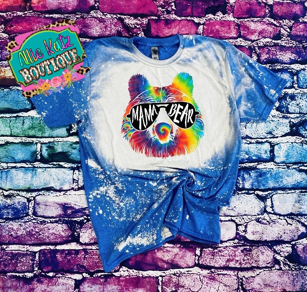Bright Tie Dye Mama Bear bleached tee