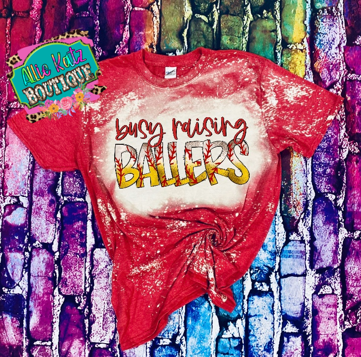 Busy Raising Ballers Softball and Baseball bleached tee