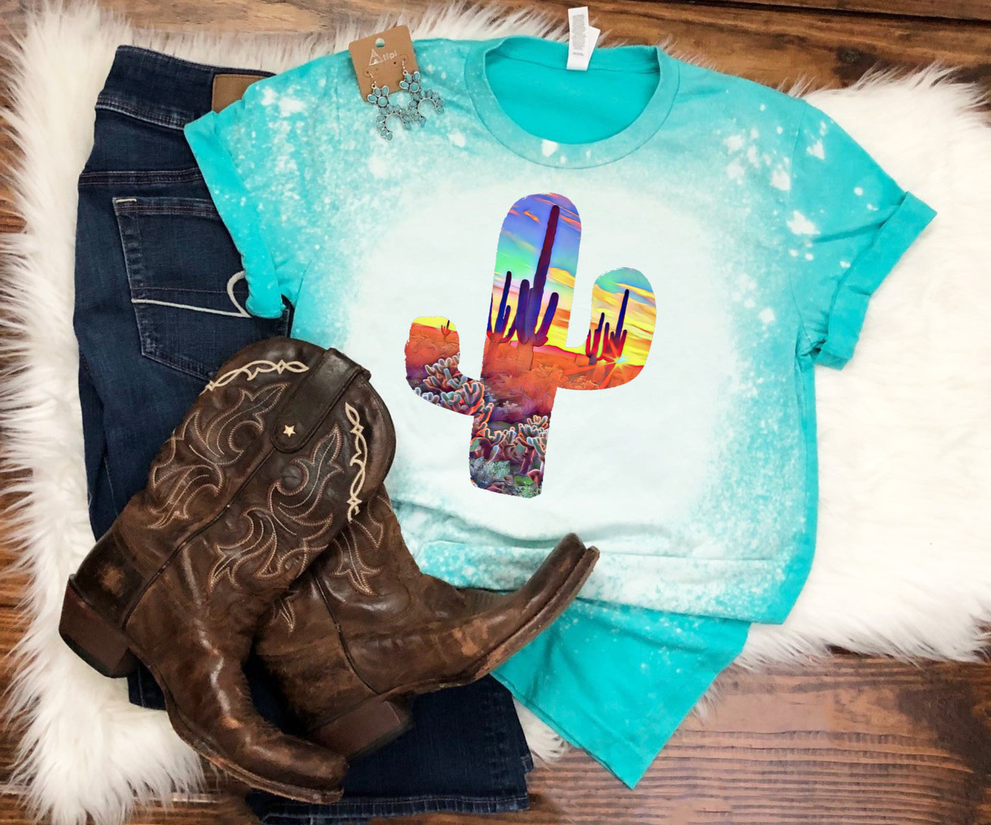 Desert Scene Cactus Bleached Tee