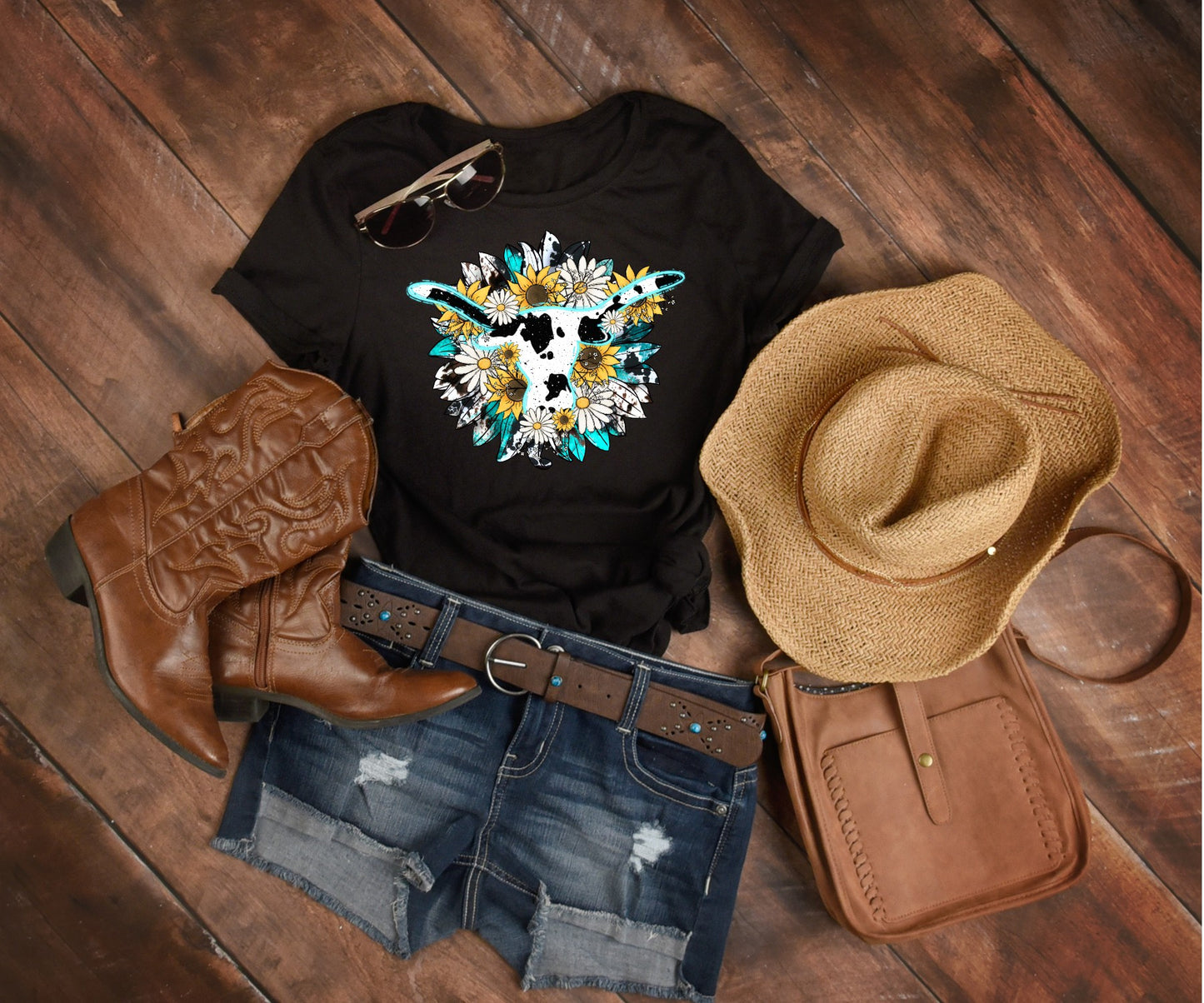 Sunflower Cow Print Skull Tee
