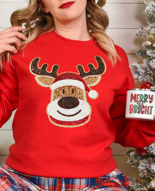 Sequin Patch Reindeer Shirt