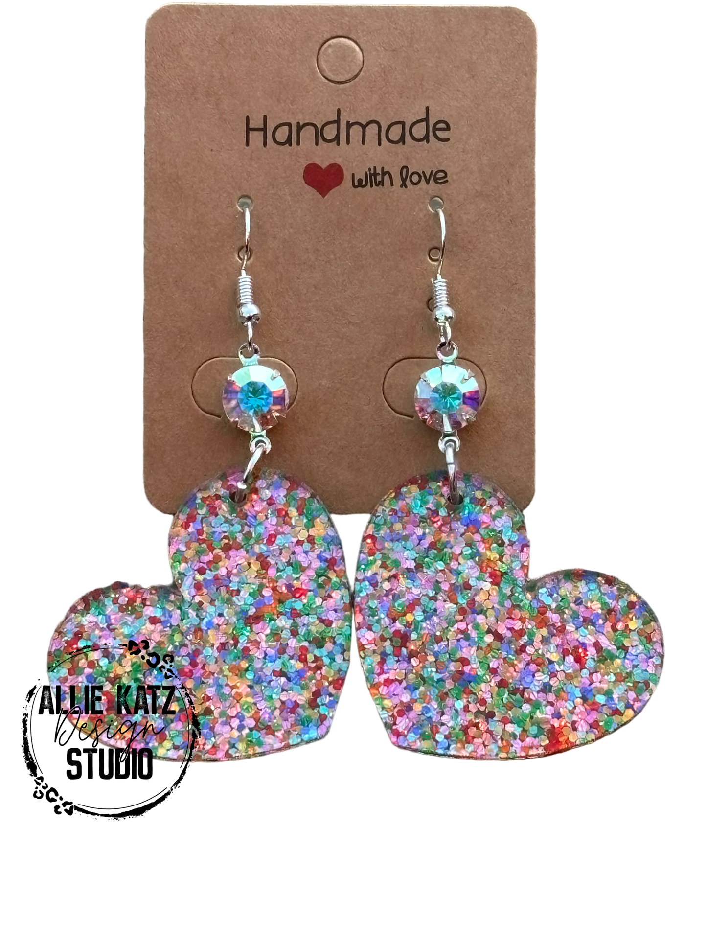 Valentine's Day confetti glitter heart dangle Earrings, Valentine Statement Earrings, Handmade earrings, Valentine's Day Gifts for Her