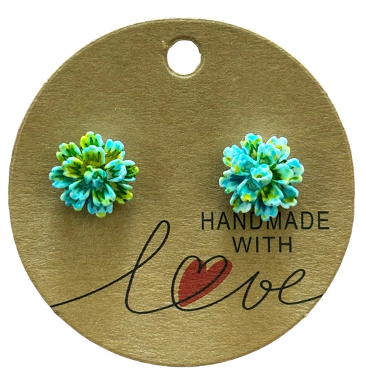 Aqua Yellow Flower Stud Earrings /  Petite Elegance Handmade Sparkling Earrings