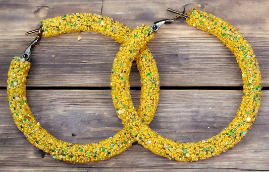 Yellow Glitter Sparkling Elegance Hoop Earrings