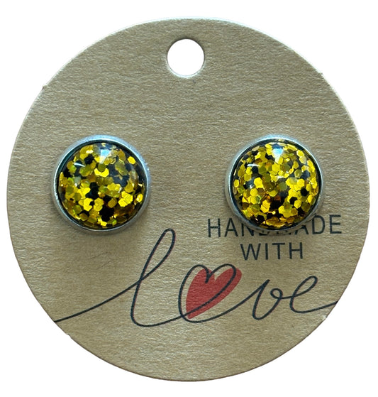Black Gold Glitter Sparkling Stud Earrings /  Petite Elegance Handmade Sparkling Earrings
