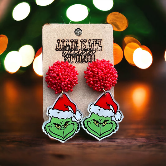You're a Mean one beaded topper Earrings