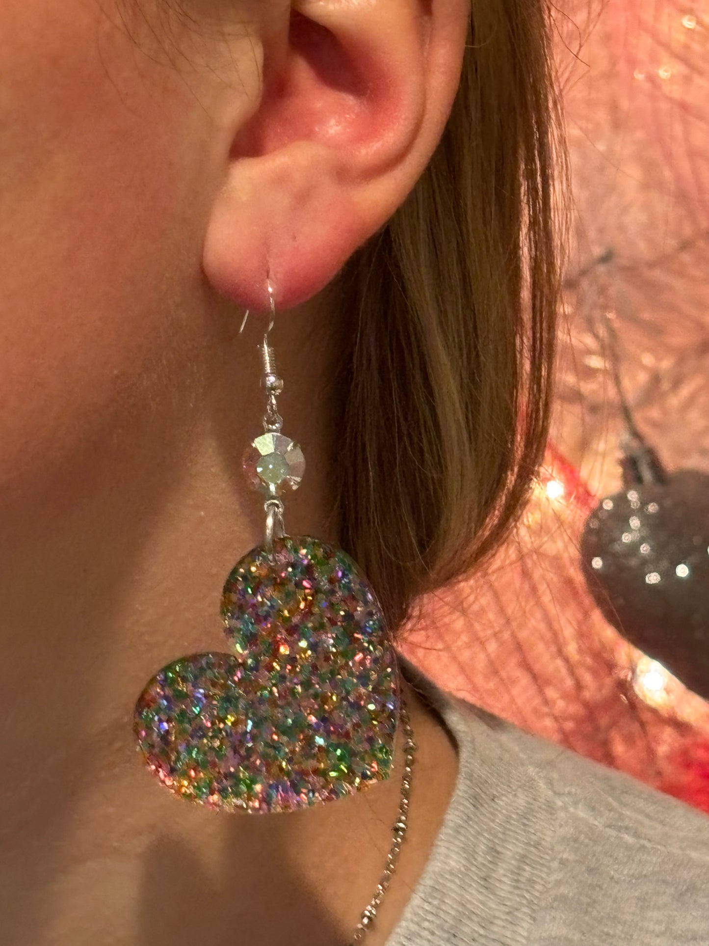 Valentine's Day confetti glitter heart dangle Earrings, Valentine Statement Earrings, Handmade earrings, Valentine's Day Gifts for Her