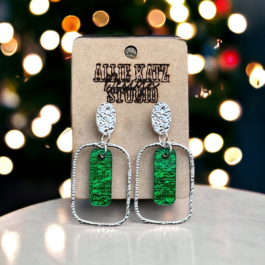 Emerald Sparkle Rectangle Earrings