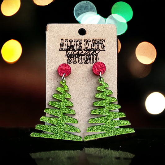 Lime Shimmer Zig Zag Tree Earrings