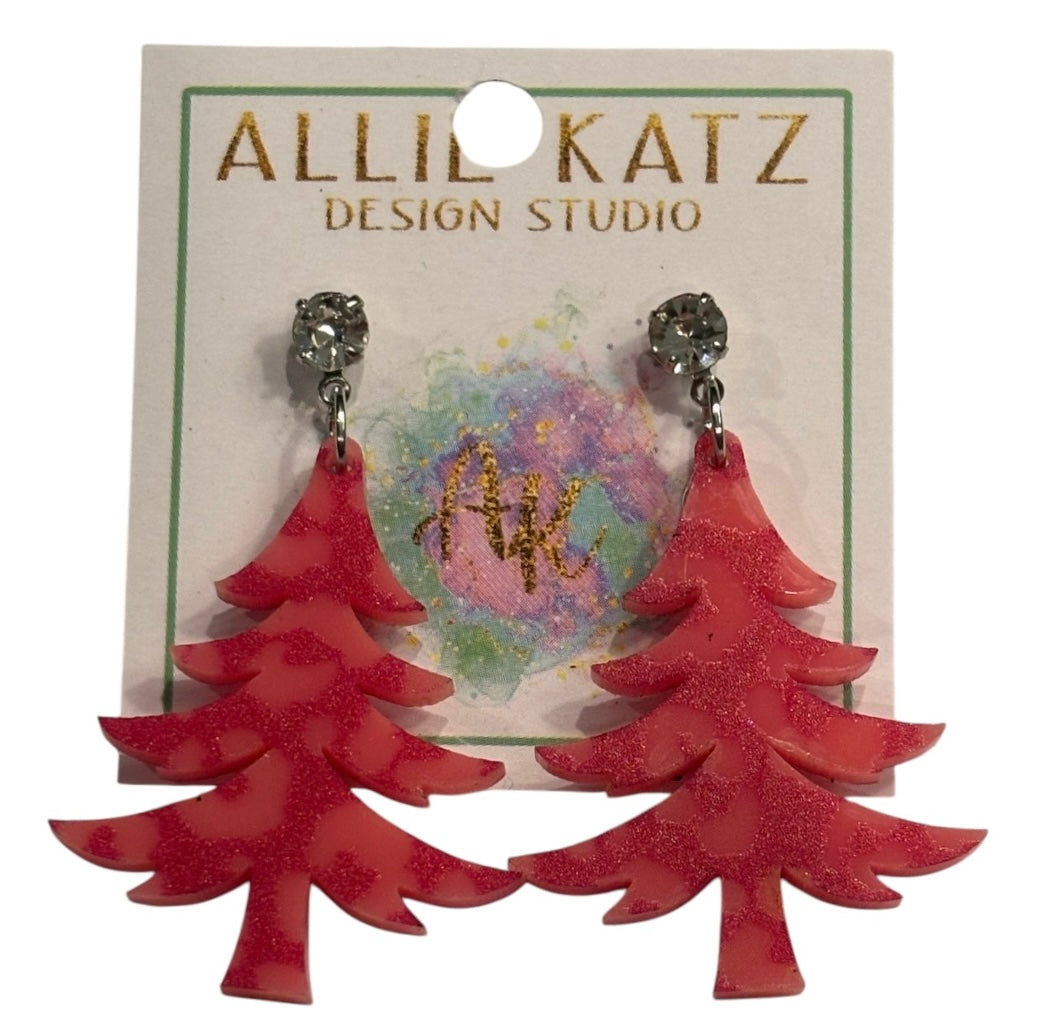 Pink Leopard Tree Earrings
