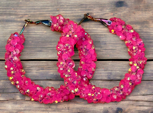 Bright pink chunky Sparkling Elegance Hoop Earrings