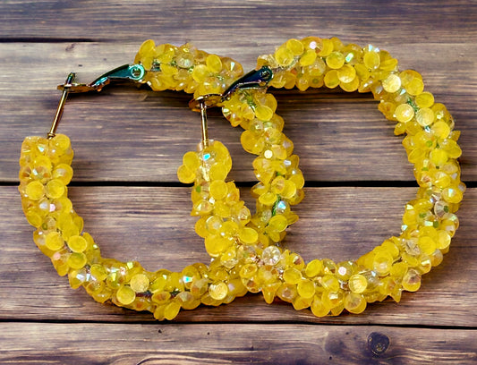 Yellow Chunky Sparkling Elegance Hoop Earrings